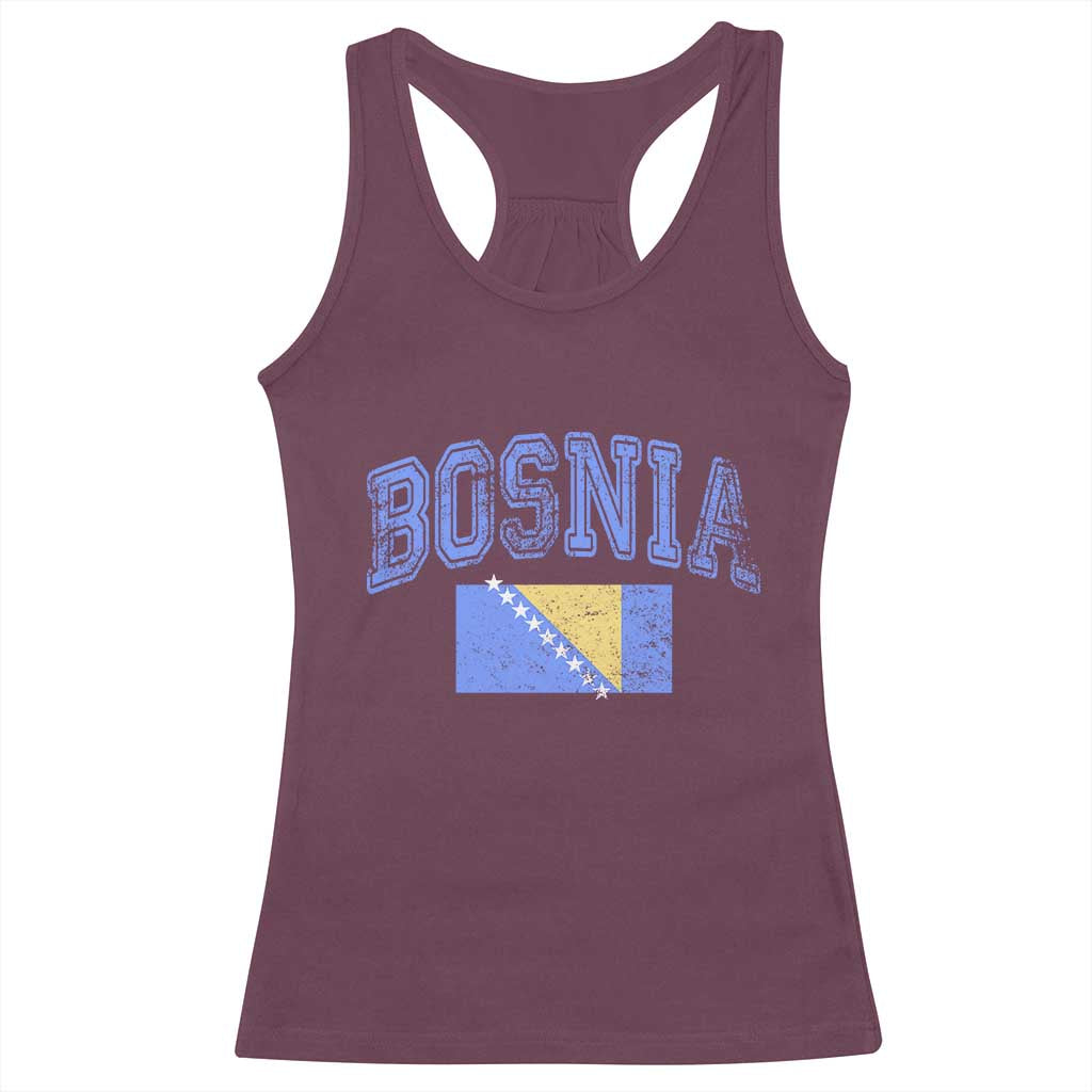 Classic Distressed Bosnia National Flag Varsity Style Racerback Tank Top Sports Fan Athletic Graphic