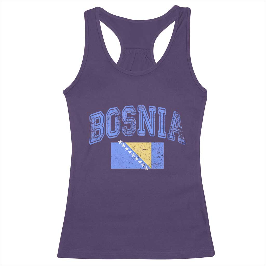 Classic Distressed Bosnia National Flag Varsity Style Racerback Tank Top Sports Fan Athletic Graphic