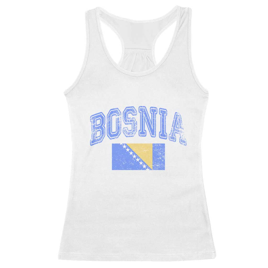 Classic Distressed Bosnia National Flag Varsity Style Racerback Tank Top Sports Fan Athletic Graphic