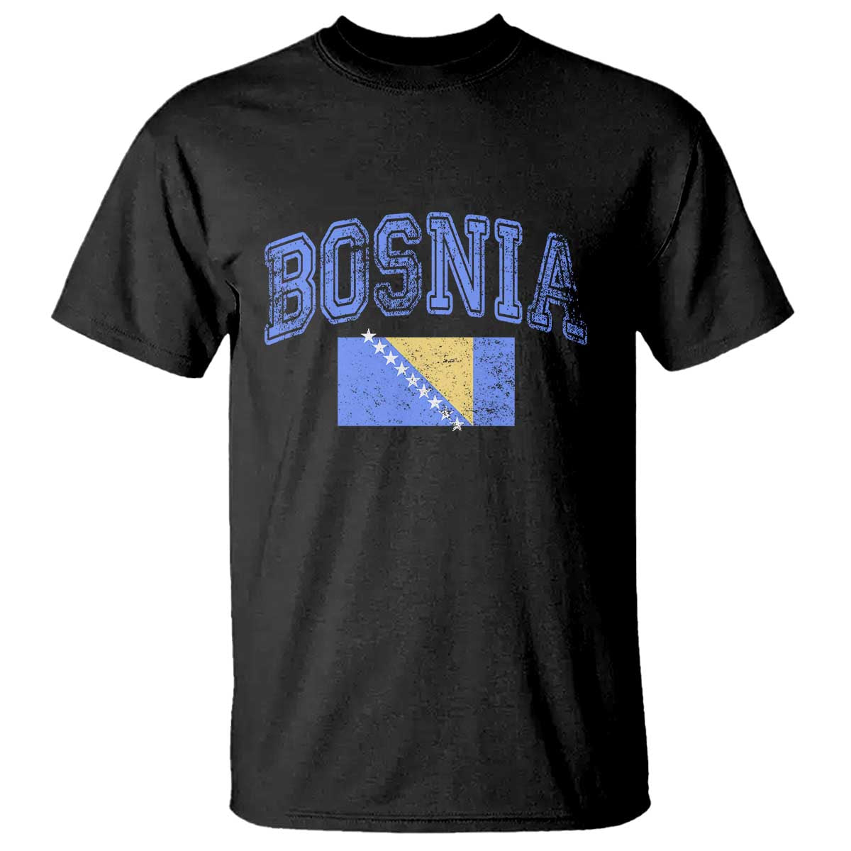 Classic Distressed Bosnia National Flag Varsity Style T Shirt Sports Fan Athletic Graphic