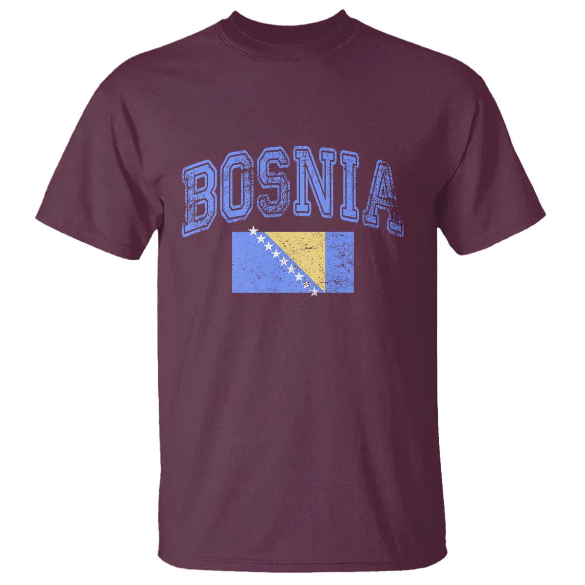 Classic Distressed Bosnia National Flag Varsity Style T Shirt Sports Fan Athletic Graphic