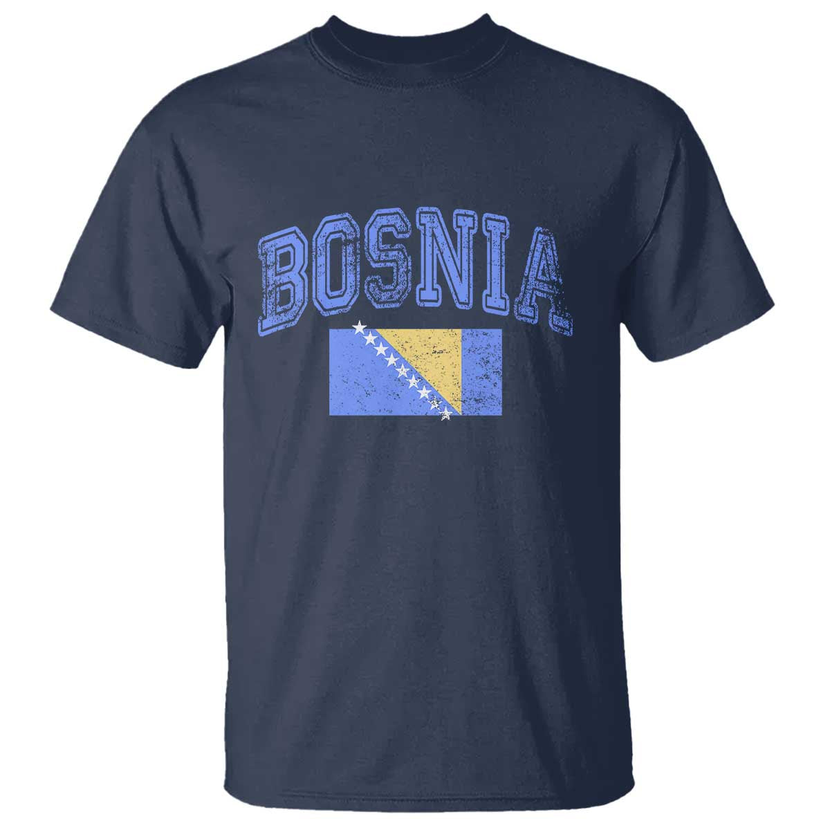 Classic Distressed Bosnia National Flag Varsity Style T Shirt Sports Fan Athletic Graphic