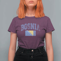 Classic Distressed Bosnia National Flag Varsity Style T Shirt For Women Sports Fan Athletic Graphic