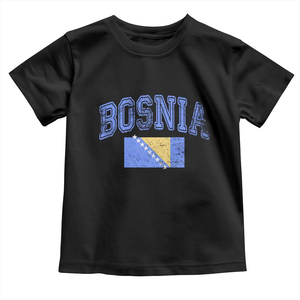 Classic Distressed Bosnia National Flag Varsity Style Toddler T Shirt Sports Fan Athletic Graphic