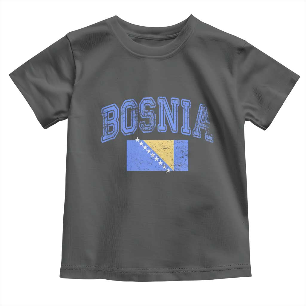Classic Distressed Bosnia National Flag Varsity Style Toddler T Shirt Sports Fan Athletic Graphic