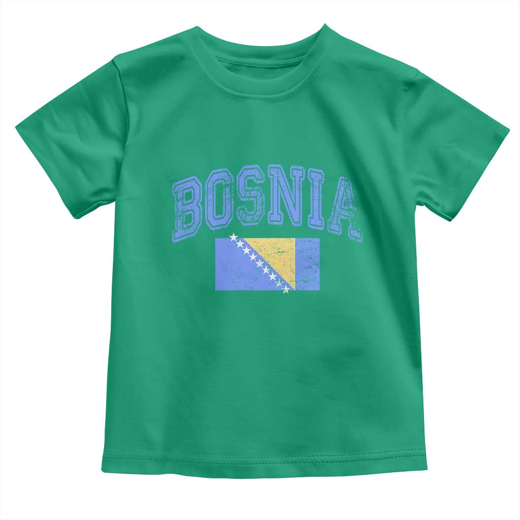 Classic Distressed Bosnia National Flag Varsity Style Toddler T Shirt Sports Fan Athletic Graphic