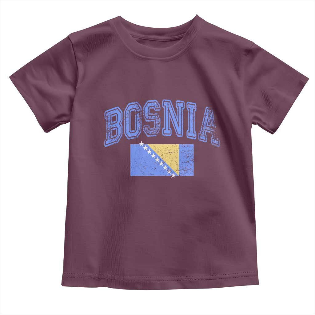 Classic Distressed Bosnia National Flag Varsity Style Toddler T Shirt Sports Fan Athletic Graphic