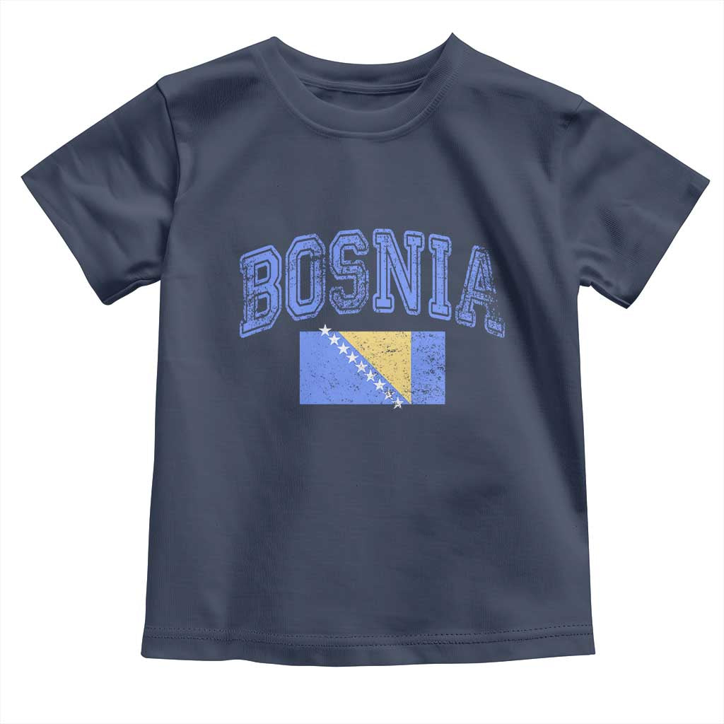 Classic Distressed Bosnia National Flag Varsity Style Toddler T Shirt Sports Fan Athletic Graphic