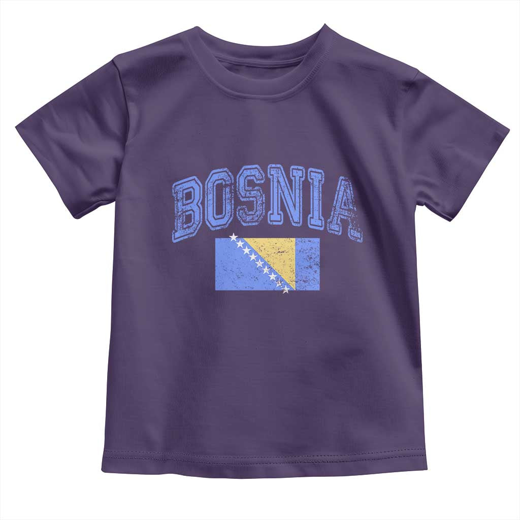 Classic Distressed Bosnia National Flag Varsity Style Toddler T Shirt Sports Fan Athletic Graphic