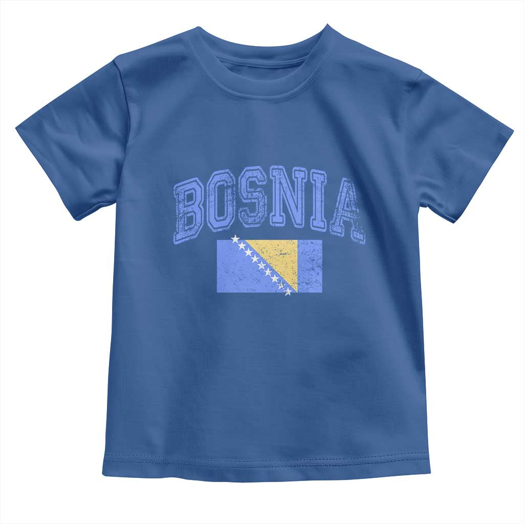 Classic Distressed Bosnia National Flag Varsity Style Toddler T Shirt Sports Fan Athletic Graphic