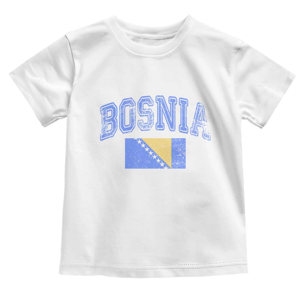 Classic Distressed Bosnia National Flag Varsity Style Toddler T Shirt Sports Fan Athletic Graphic