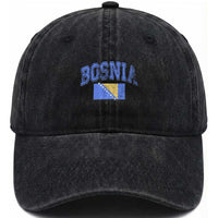 Classic Distressed Bosnia National Flag Varsity Style Washed Cotton Baseball Cap Sports Fan Athletic Graphic