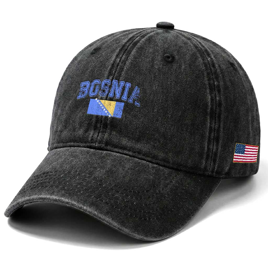 Classic Distressed Bosnia National Flag Varsity Style Washed Cotton Baseball Cap Sports Fan Athletic Graphic