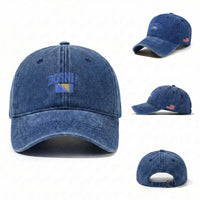 Classic Distressed Bosnia National Flag Varsity Style Washed Cotton Baseball Cap Sports Fan Athletic Graphic