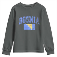 Classic Distressed Bosnia National Flag Varsity Style Youth Sweatshirt Sports Fan Athletic Graphic