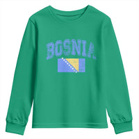 Classic Distressed Bosnia National Flag Varsity Style Youth Sweatshirt Sports Fan Athletic Graphic