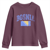Classic Distressed Bosnia National Flag Varsity Style Youth Sweatshirt Sports Fan Athletic Graphic