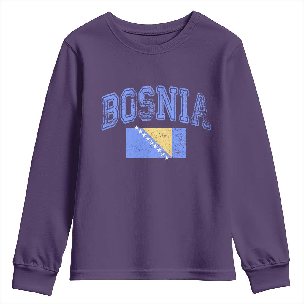 Classic Distressed Bosnia National Flag Varsity Style Youth Sweatshirt Sports Fan Athletic Graphic