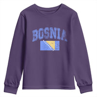 Classic Distressed Bosnia National Flag Varsity Style Youth Sweatshirt Sports Fan Athletic Graphic
