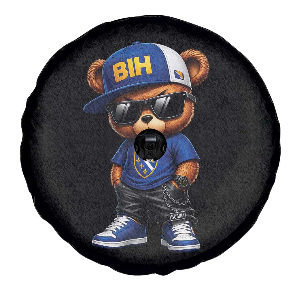 BIH Bosnia Teddy Bear Graphic Spare Tire Cover Golden Lily Heritage Urban Streetwear Style