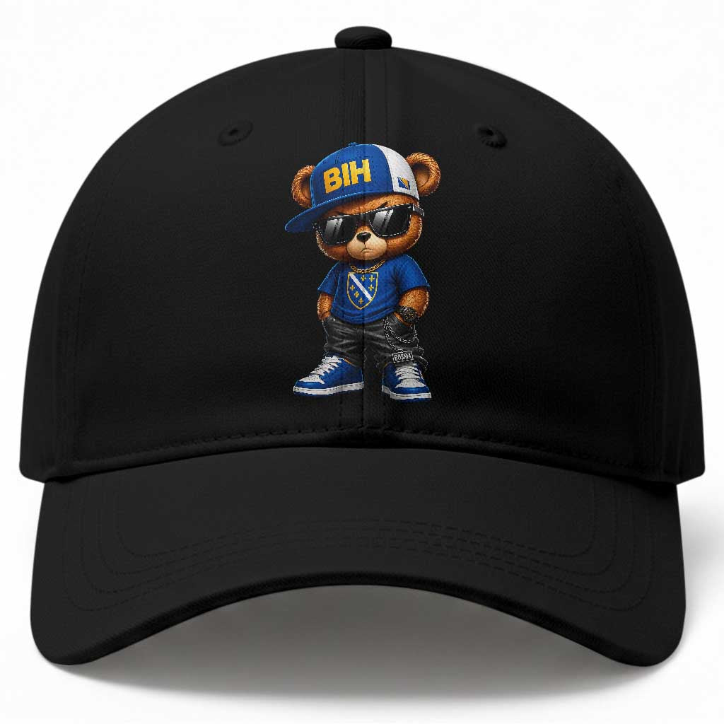 BIH Bosnia Teddy Bear Graphic Baseball Cap Golden Lily Heritage Urban Streetwear Style