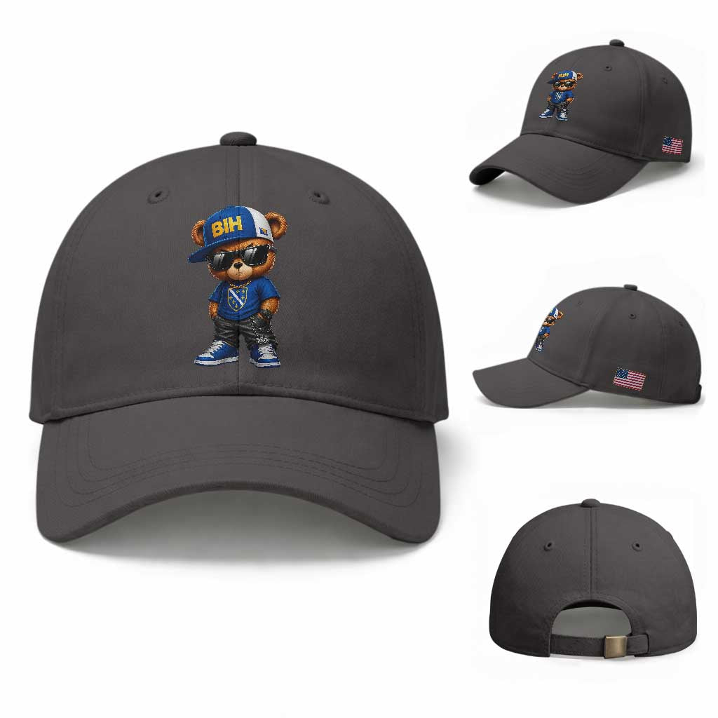 BIH Bosnia Teddy Bear Graphic Baseball Cap Golden Lily Heritage Urban Streetwear Style
