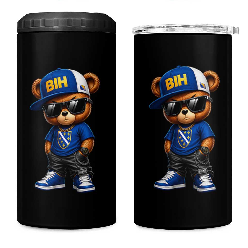 BIH Bosnia Teddy Bear Graphic 4 in 1 Can Cooler Tumbler Golden Lily Heritage Urban Streetwear Style