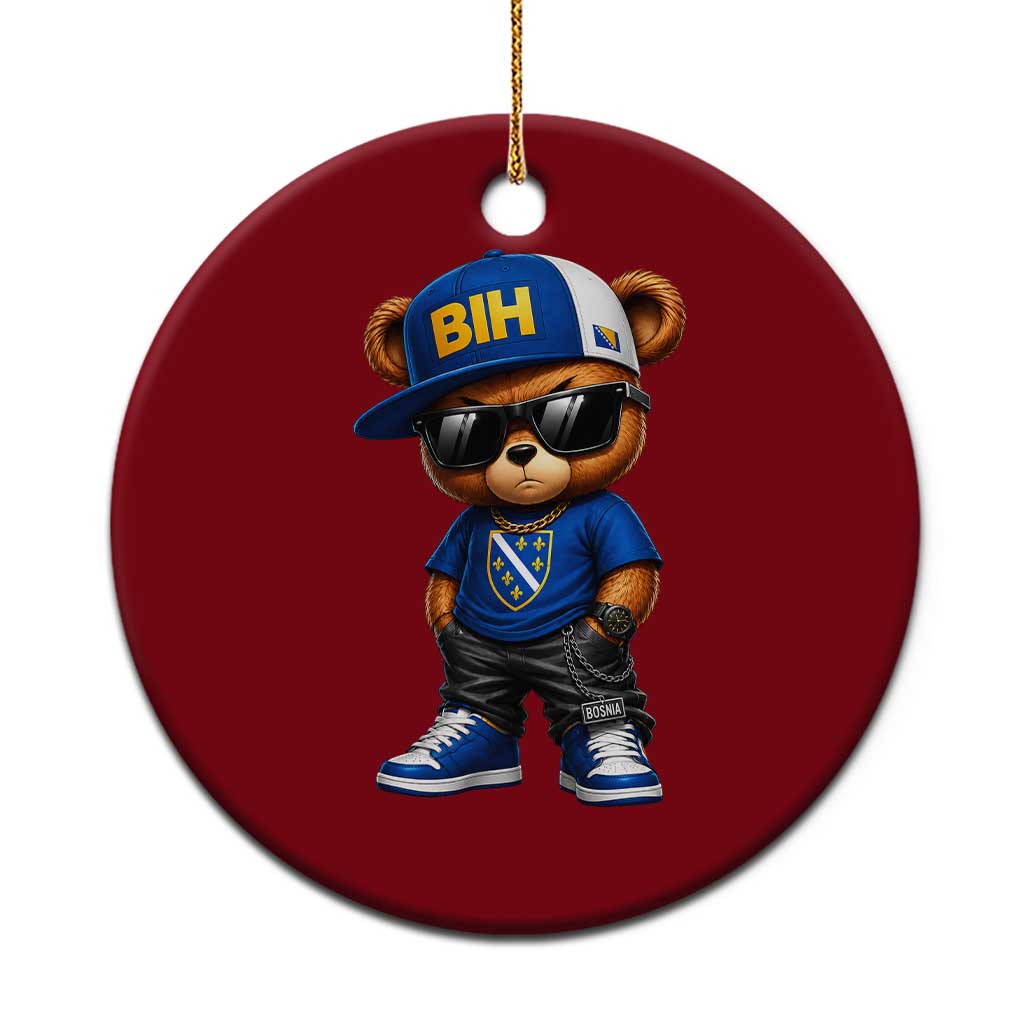 BIH Bosnia Teddy Bear Graphic Ceramic Ornament Golden Lily Heritage Urban Streetwear Style