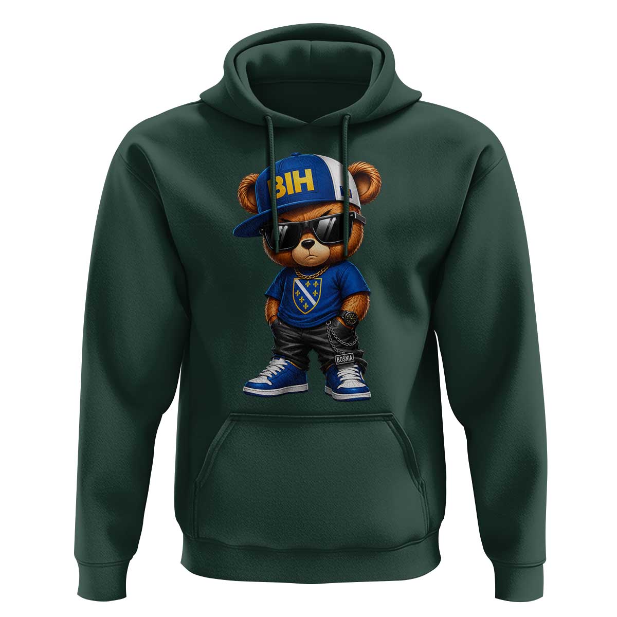 BIH Bosnia Teddy Bear Graphic Hoodie Golden Lily Heritage Urban Streetwear Style