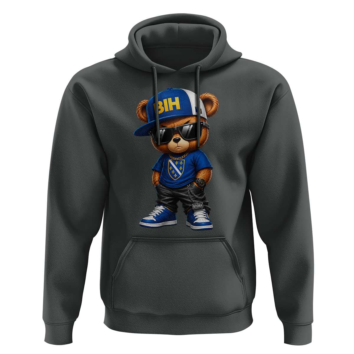 BIH Bosnia Teddy Bear Graphic Hoodie Golden Lily Heritage Urban Streetwear Style