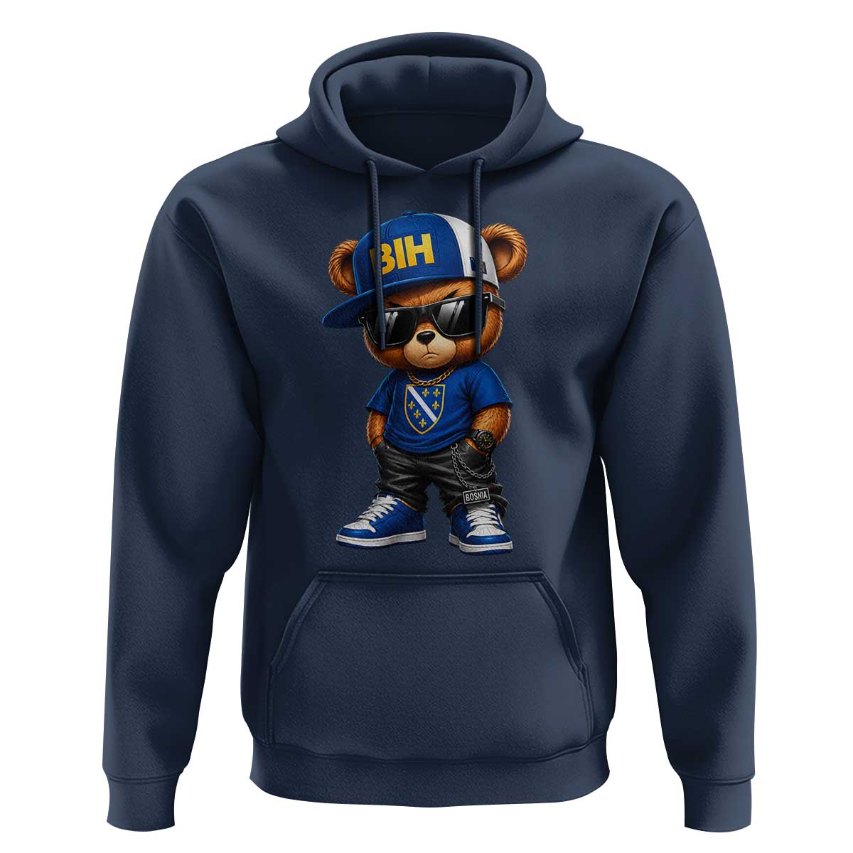BIH Bosnia Teddy Bear Graphic Hoodie Golden Lily Heritage Urban Streetwear Style