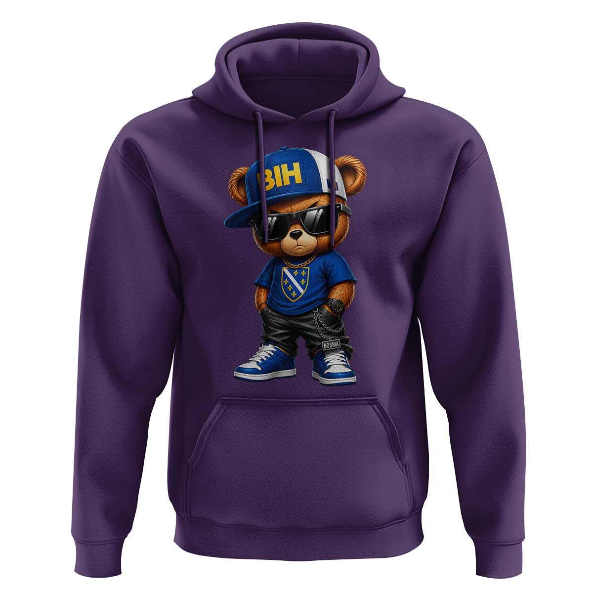 BIH Bosnia Teddy Bear Graphic Hoodie Golden Lily Heritage Urban Streetwear Style