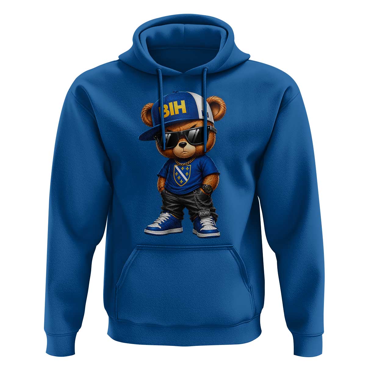 BIH Bosnia Teddy Bear Graphic Hoodie Golden Lily Heritage Urban Streetwear Style