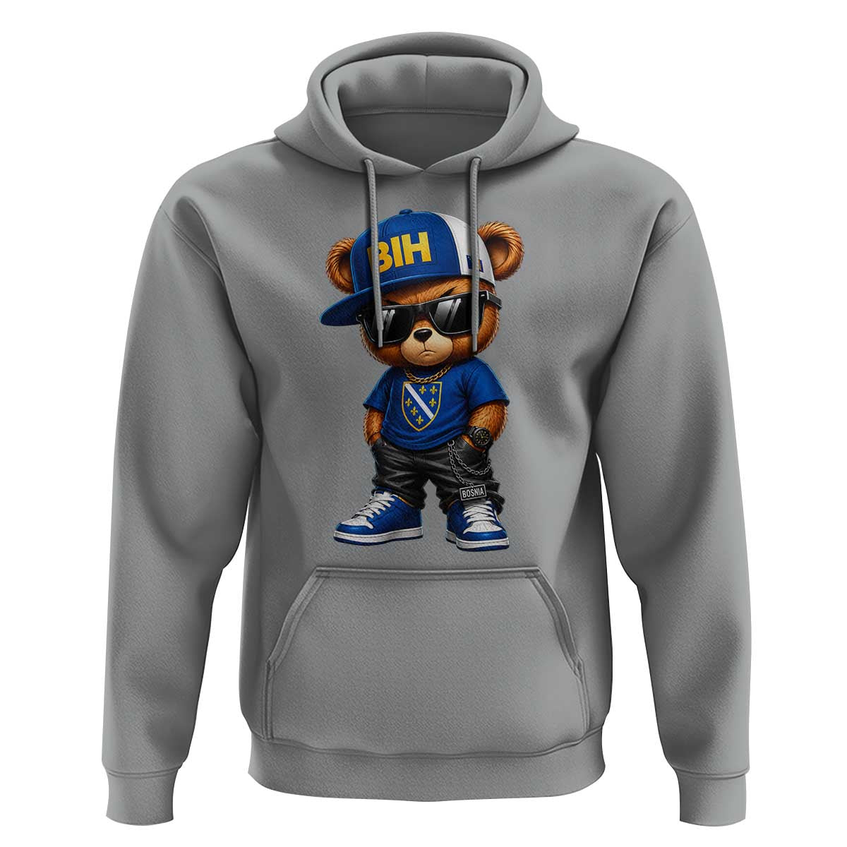 BIH Bosnia Teddy Bear Graphic Hoodie Golden Lily Heritage Urban Streetwear Style
