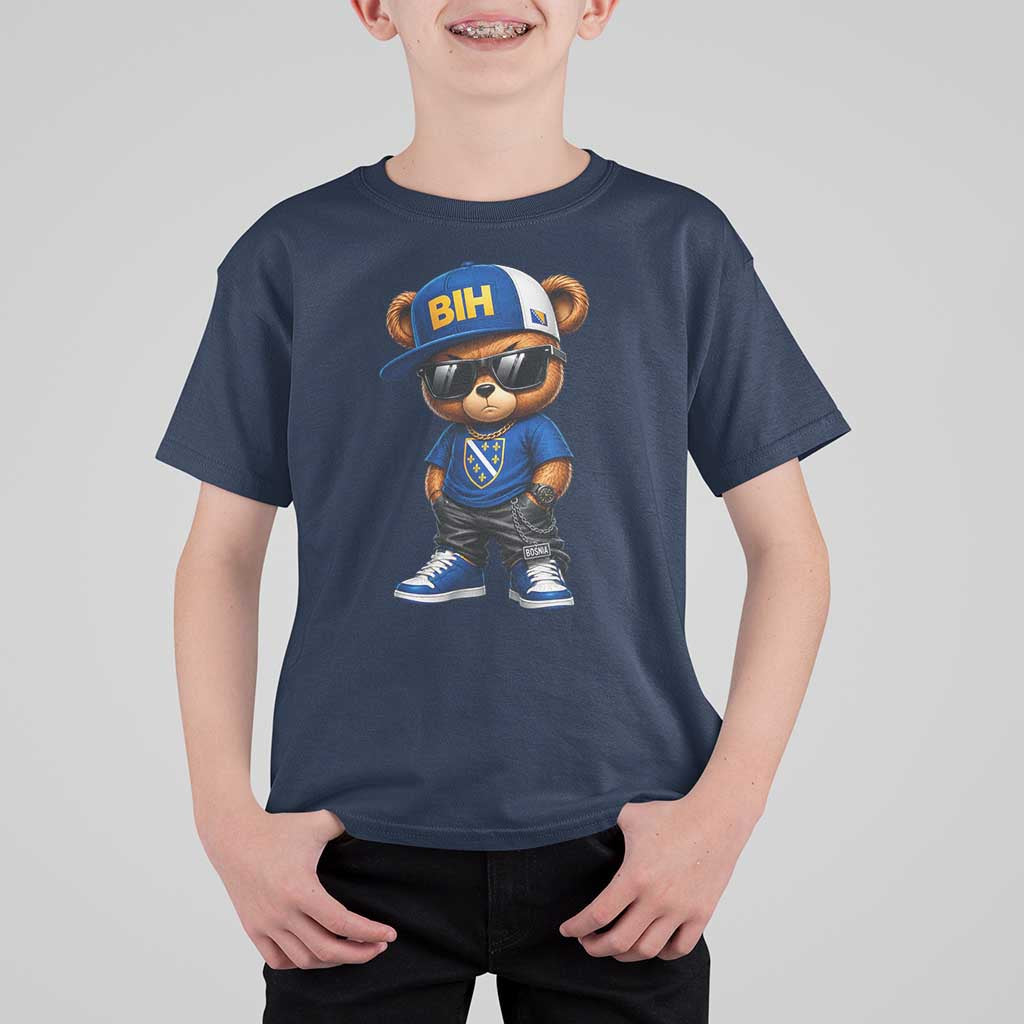 BIH Bosnia Teddy Bear Graphic T Shirt For Kid Golden Lily Heritage Urban Streetwear Style