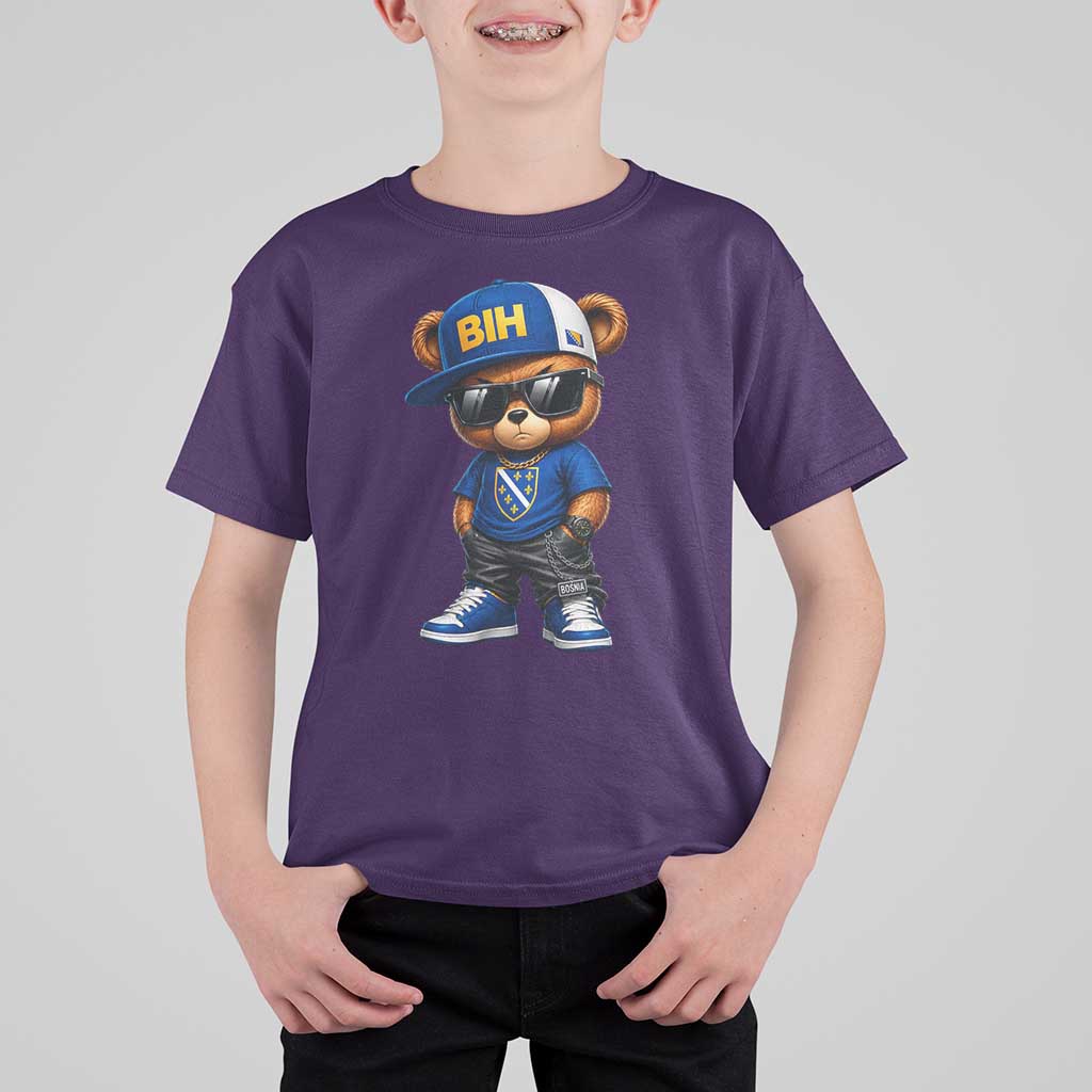BIH Bosnia Teddy Bear Graphic T Shirt For Kid Golden Lily Heritage Urban Streetwear Style