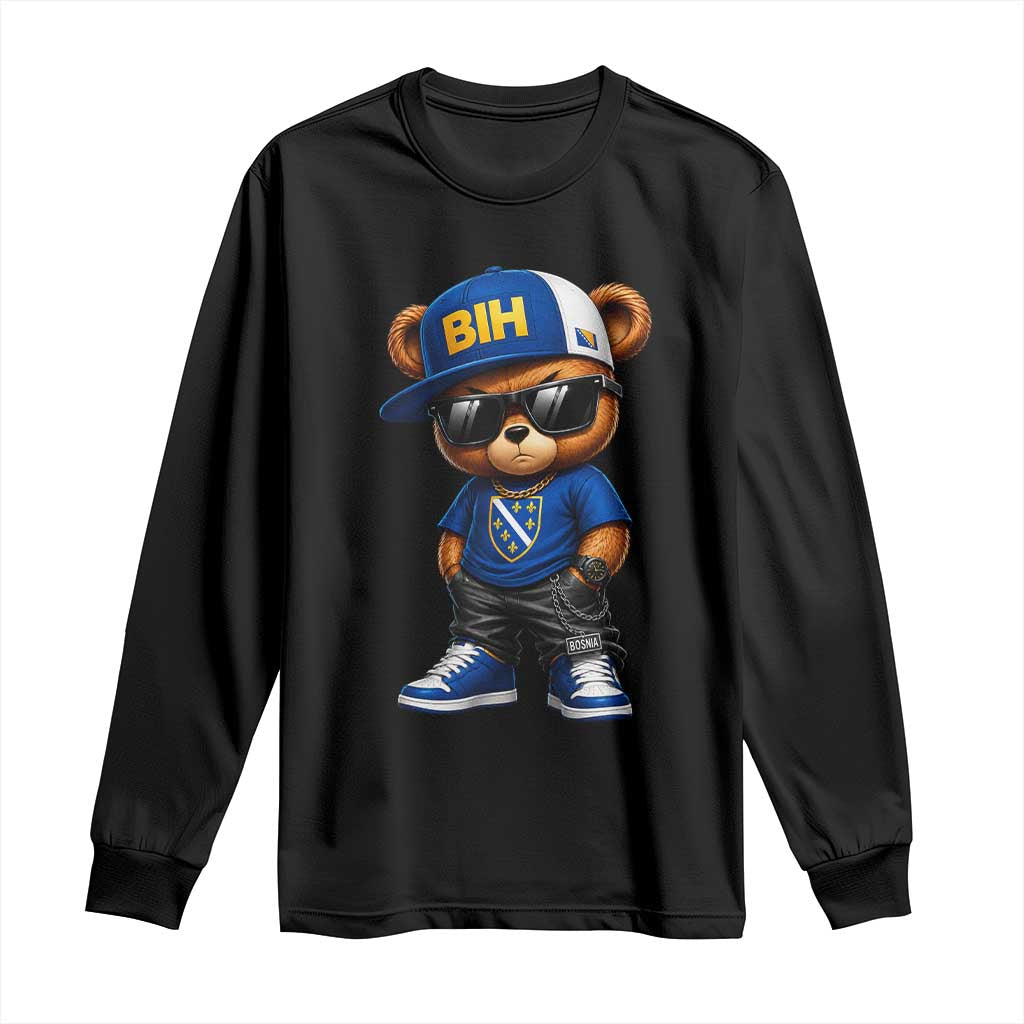 BIH Bosnia Teddy Bear Graphic Long Sleeve Shirt Golden Lily Heritage Urban Streetwear Style
