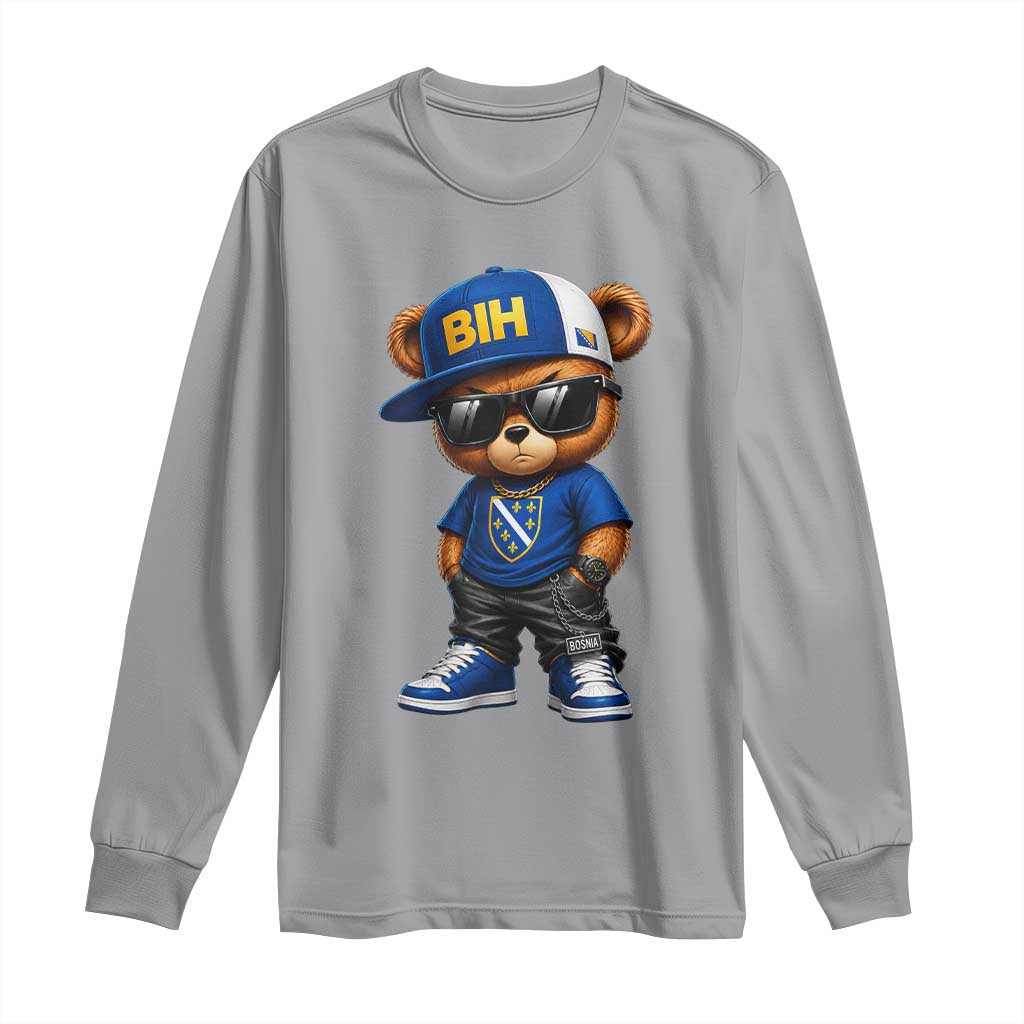 BIH Bosnia Teddy Bear Graphic Long Sleeve Shirt Golden Lily Heritage Urban Streetwear Style