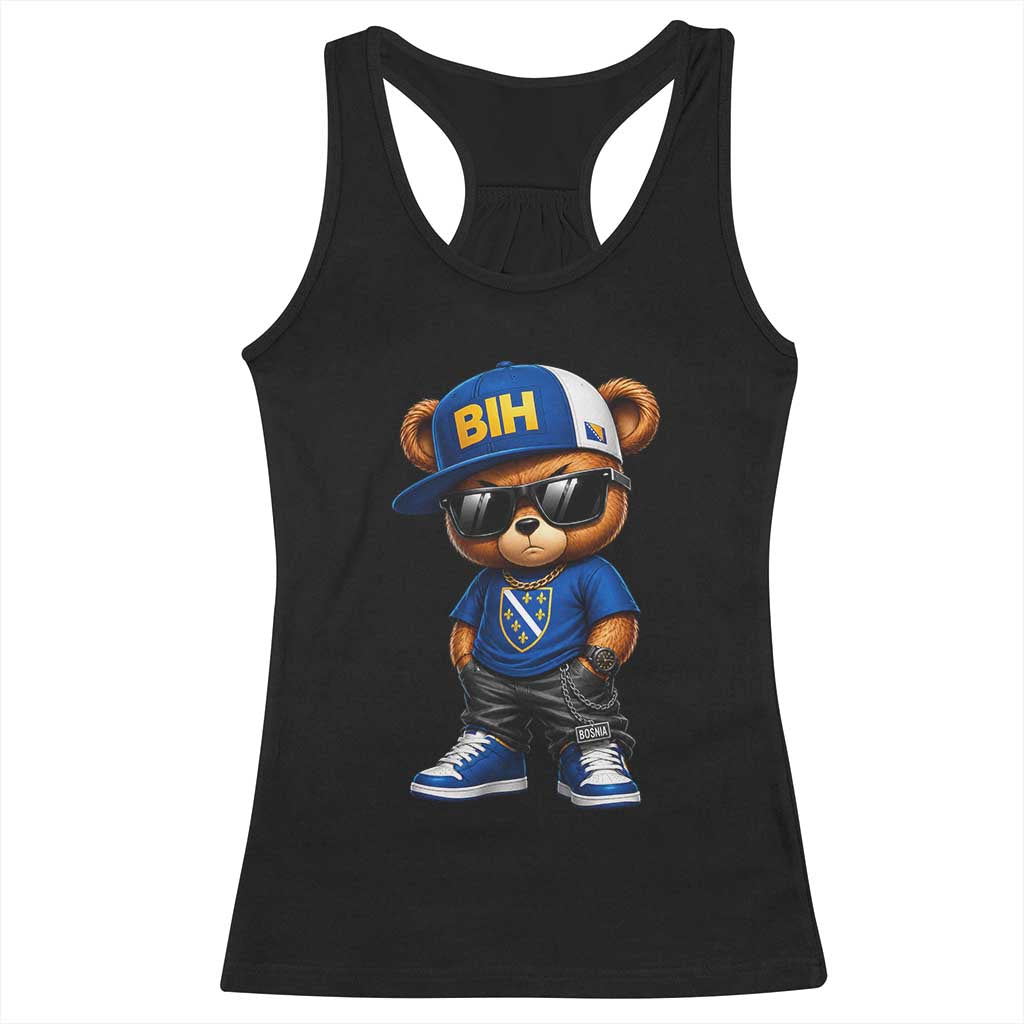 BIH Bosnia Teddy Bear Graphic Racerback Tank Top Golden Lily Heritage Urban Streetwear Style