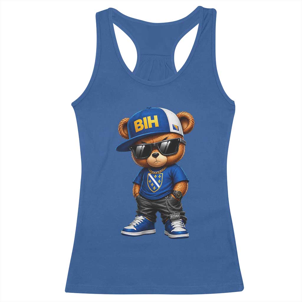 BIH Bosnia Teddy Bear Graphic Racerback Tank Top Golden Lily Heritage Urban Streetwear Style
