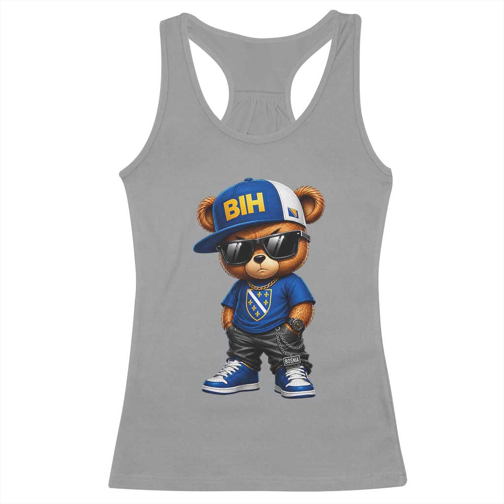 BIH Bosnia Teddy Bear Graphic Racerback Tank Top Golden Lily Heritage Urban Streetwear Style