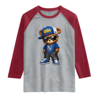 BIH Bosnia Teddy Bear Graphic Raglan Shirt Golden Lily Heritage Urban Streetwear Style