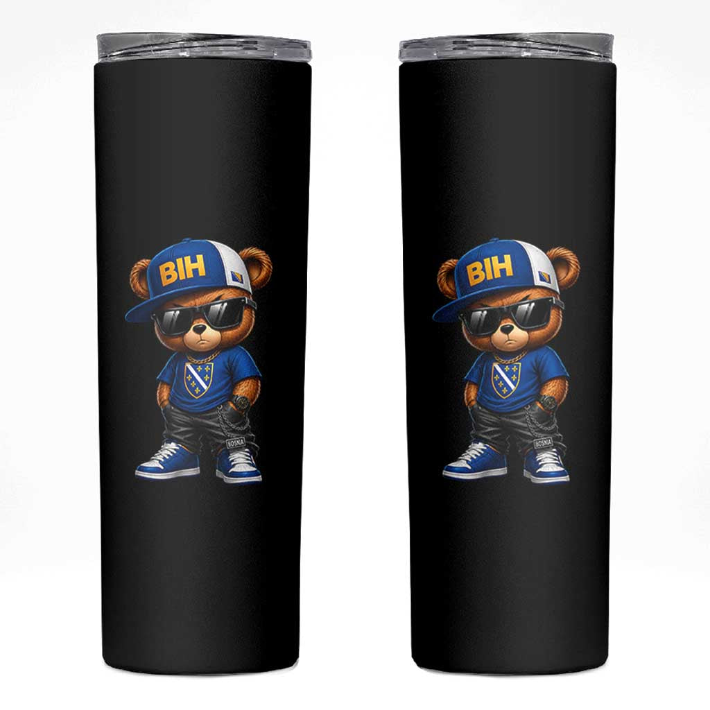 BIH Bosnia Teddy Bear Graphic Skinny Tumbler Golden Lily Heritage Urban Streetwear Style