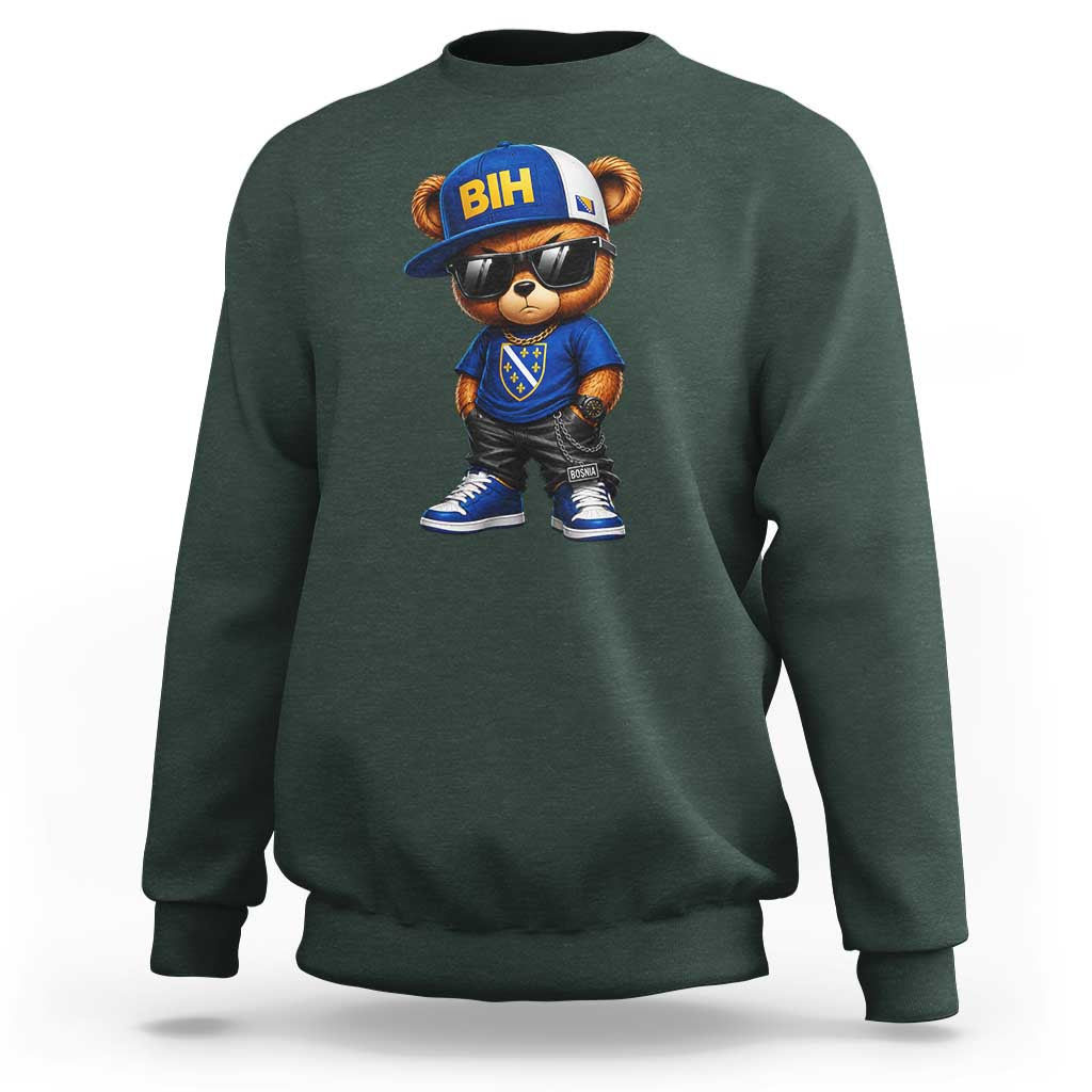 BIH Bosnia Teddy Bear Graphic Sweatshirt Golden Lily Heritage Urban Streetwear Style