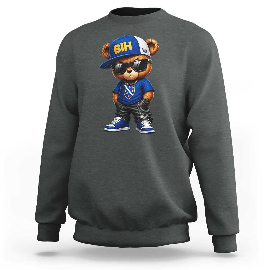BIH Bosnia Teddy Bear Graphic Sweatshirt Golden Lily Heritage Urban Streetwear Style