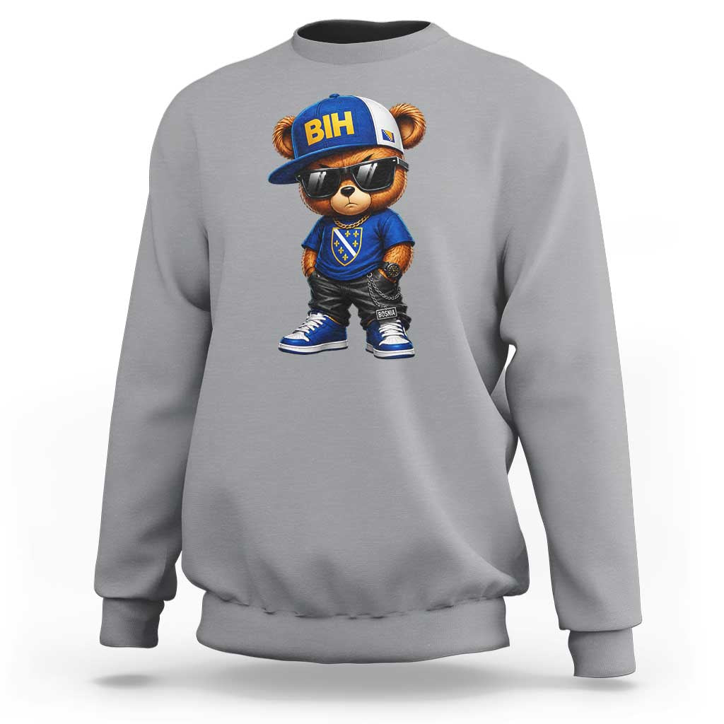 BIH Bosnia Teddy Bear Graphic Sweatshirt Golden Lily Heritage Urban Streetwear Style