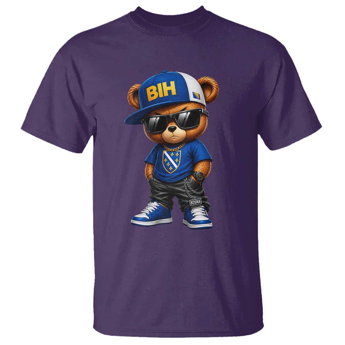 BIH Bosnia Teddy Bear Graphic T Shirt Golden Lily Heritage Urban Streetwear Style