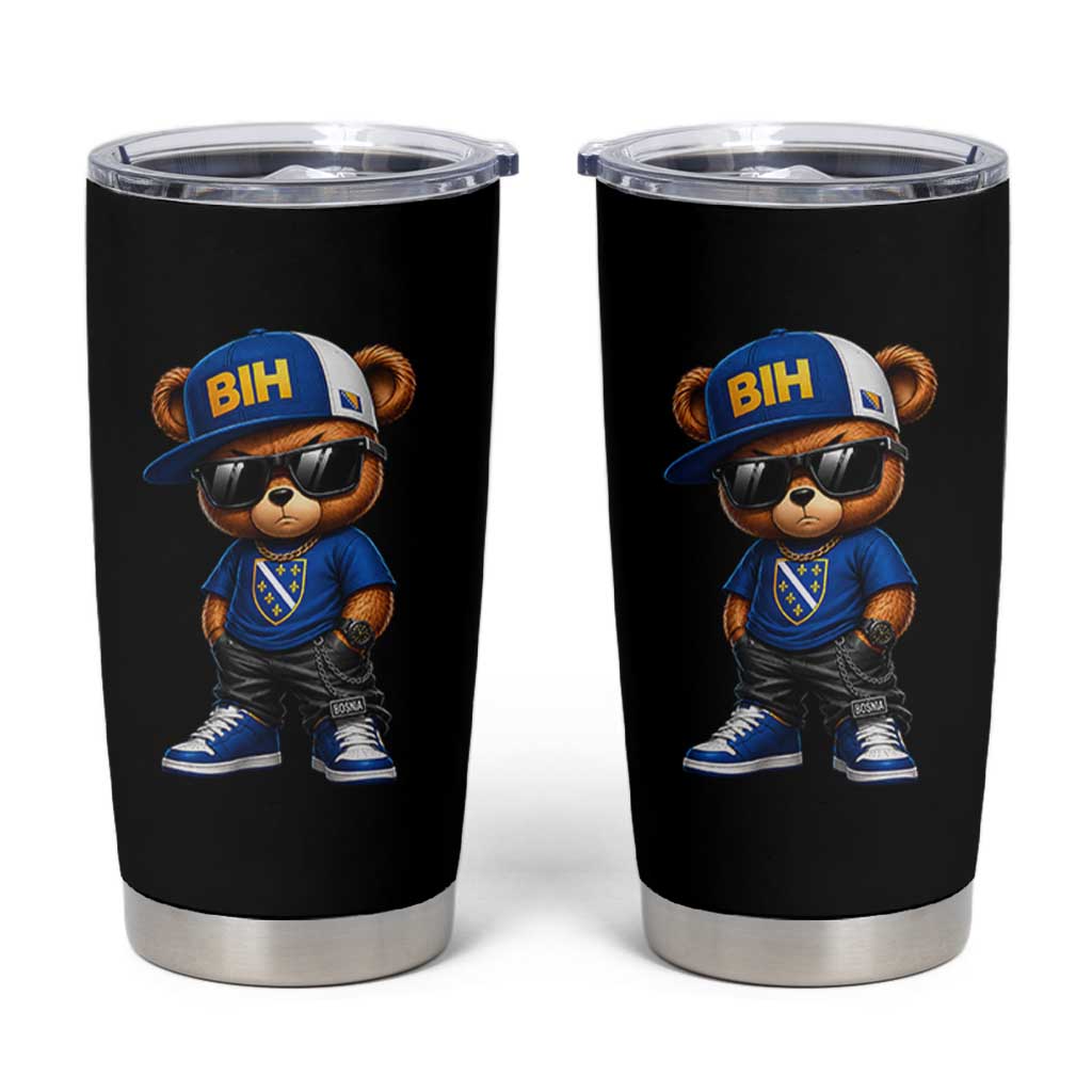 BIH Bosnia Teddy Bear Graphic Tumbler Cup Golden Lily Heritage Urban Streetwear Style
