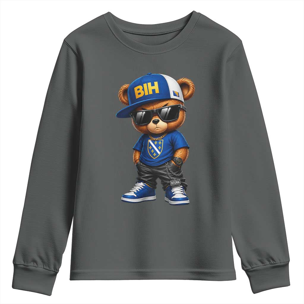 BIH Bosnia Teddy Bear Graphic Youth Sweatshirt Golden Lily Heritage Urban Streetwear Style