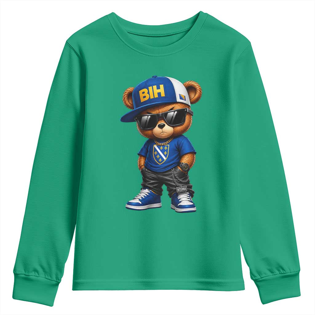 BIH Bosnia Teddy Bear Graphic Youth Sweatshirt Golden Lily Heritage Urban Streetwear Style